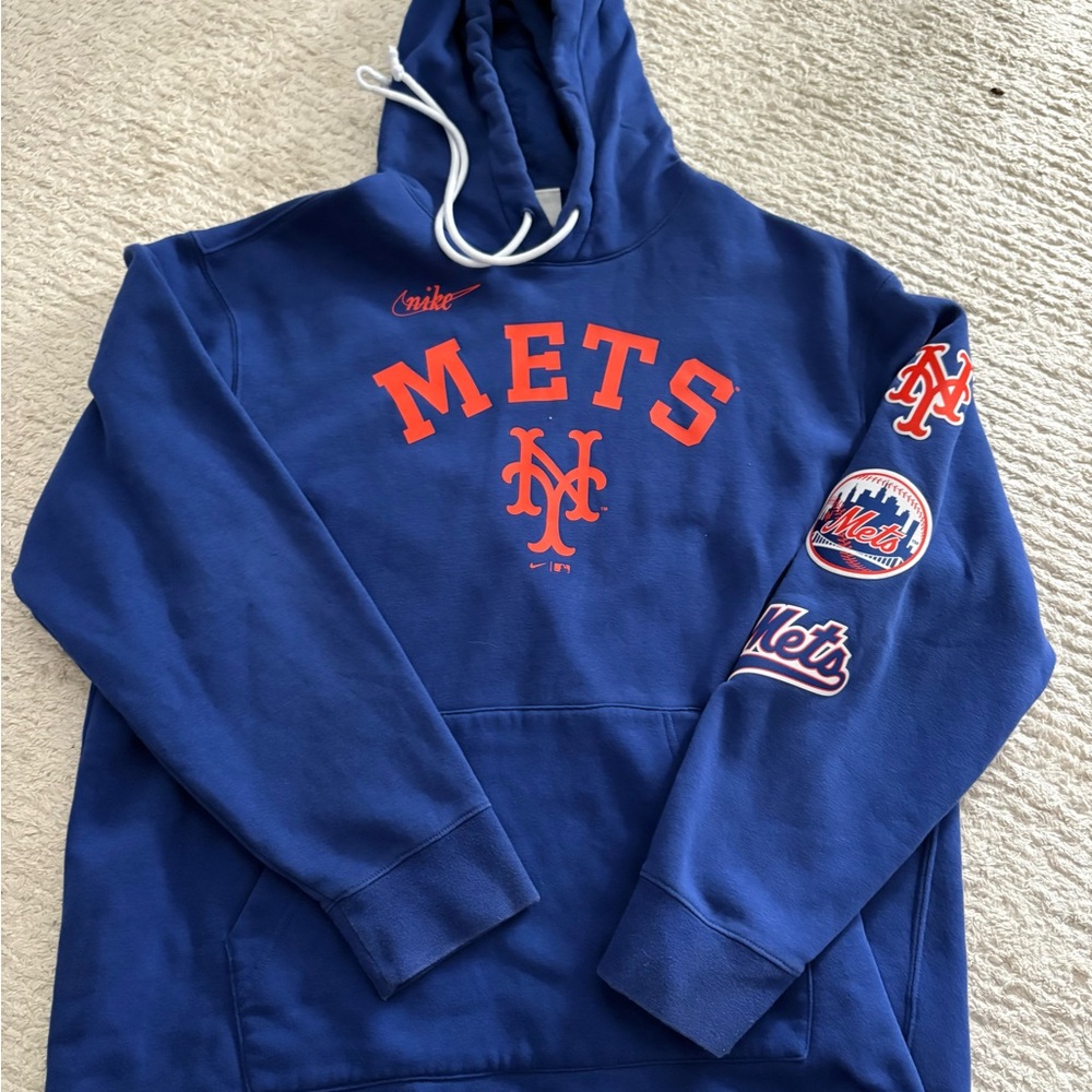 Nike Men's Blue and Orange Mets Hoodie